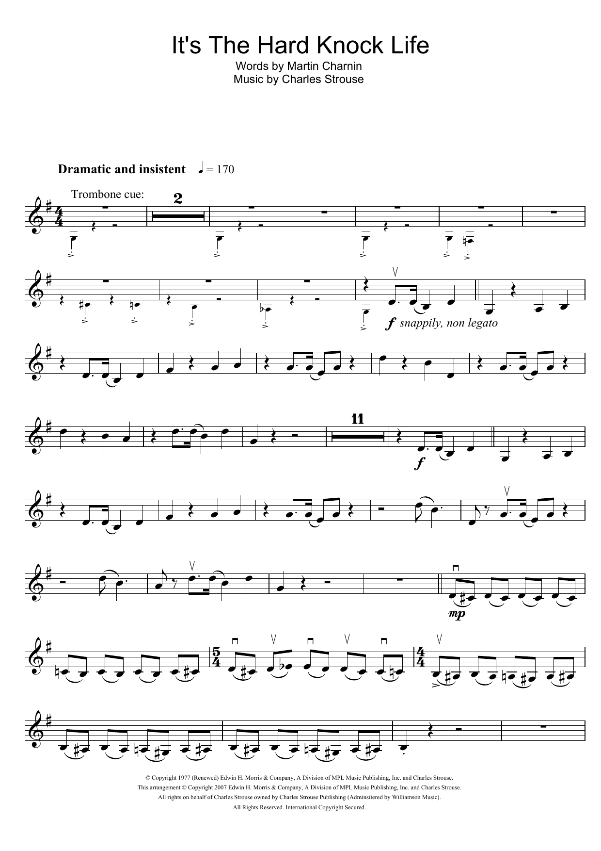 Charles Strouse It's The Hard-Knock Life (from Annie) Sheet Music Notes & Chords for Trumpet - Download or Print PDF