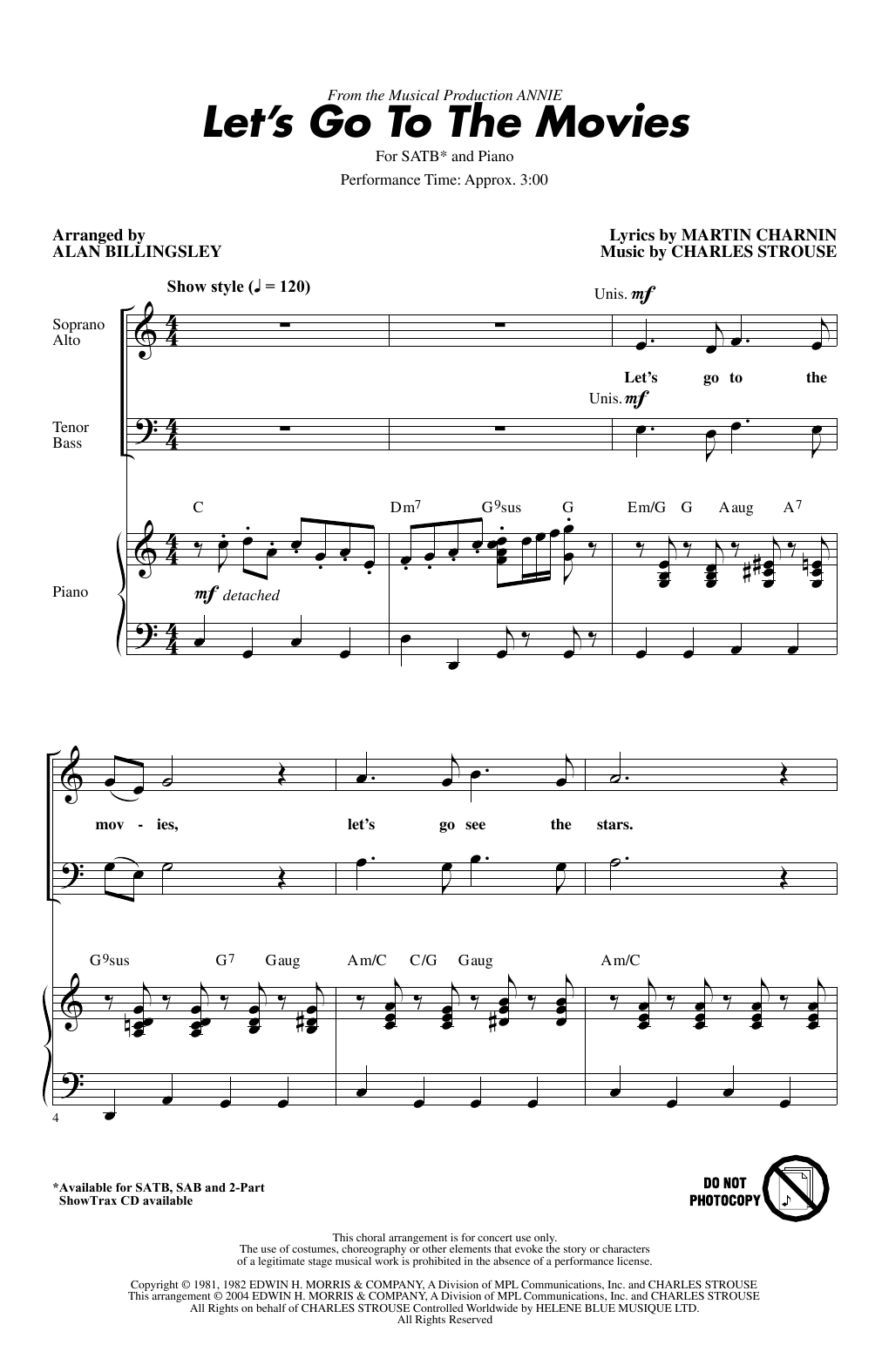 Charles Strouse Let's Go To The Movies (from Annie) (arr. Alan Billingsley) Sheet Music Notes & Chords for 2-Part Choir - Download or Print PDF