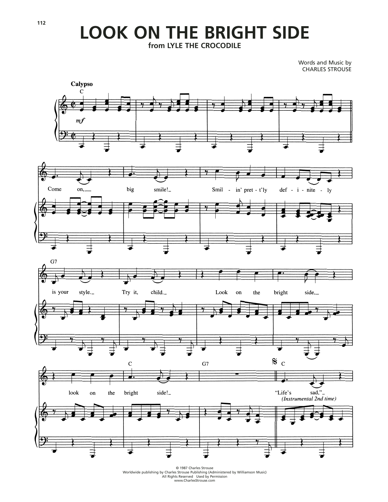 Charles Strouse Look On The Bright Side (from Lyle The Crocodile) Sheet Music Notes & Chords for Piano & Vocal - Download or Print PDF