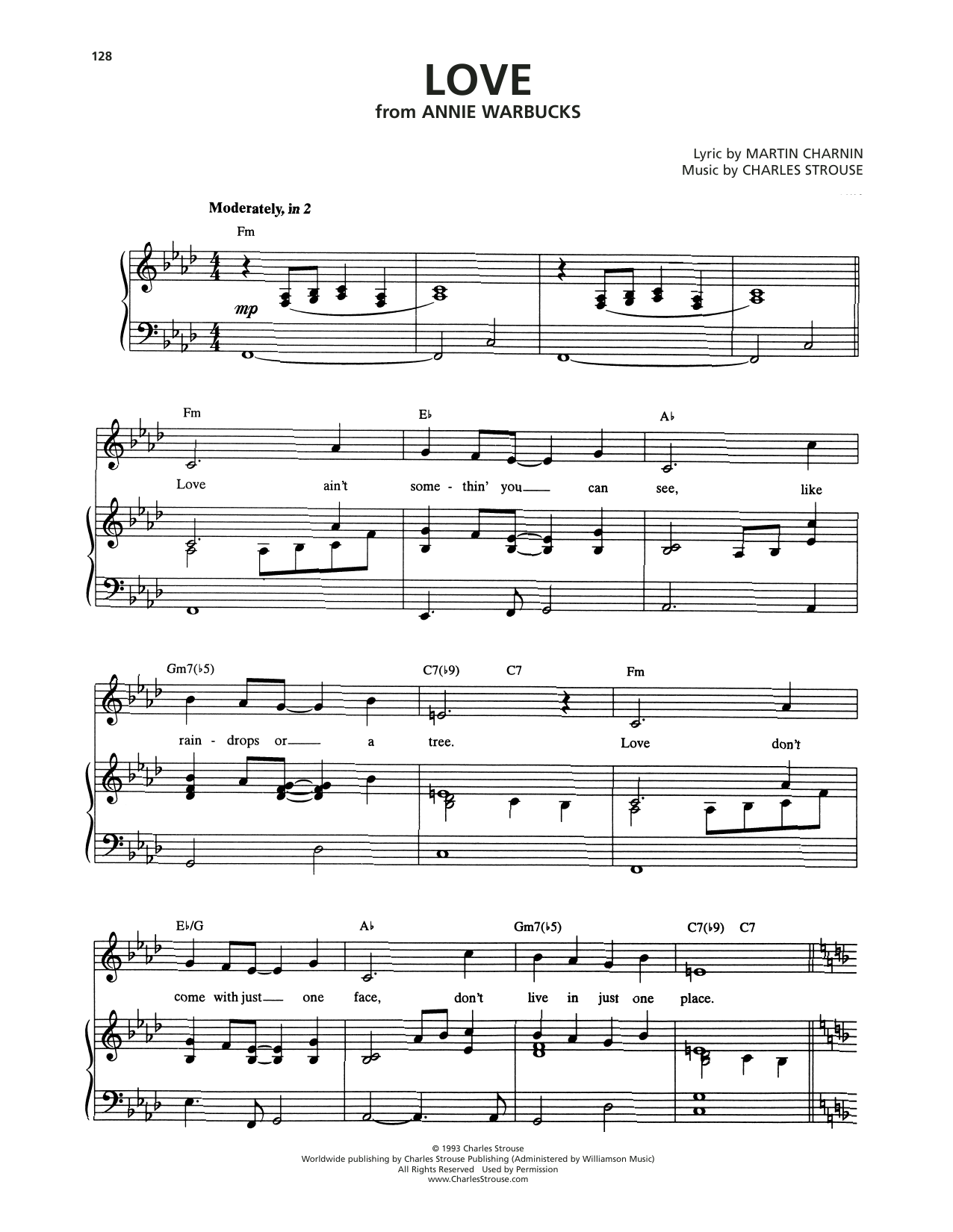 Charles Strouse Love (from Annie Warbucks) Sheet Music Notes & Chords for Piano & Vocal - Download or Print PDF Charles Strouse Love (from Annie Warbucks) Sheet Music Notes & Chords for Piano & Vocal - Download or Print PDF