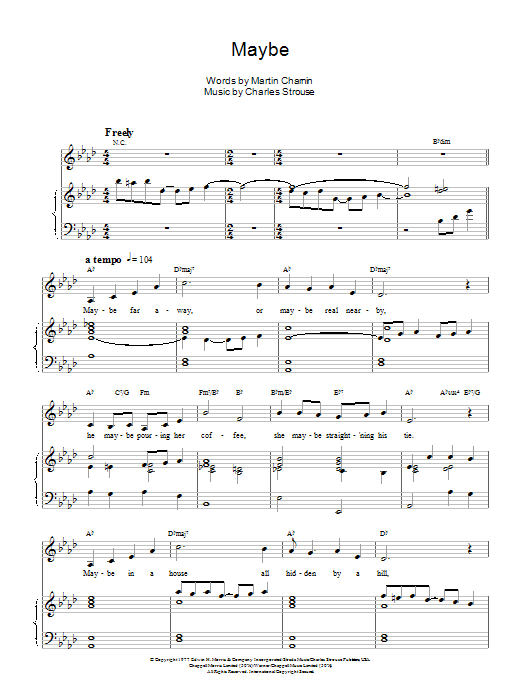 Charles Strouse Maybe Sheet Music Notes & Chords for Piano & Vocal - Download or Print PDF