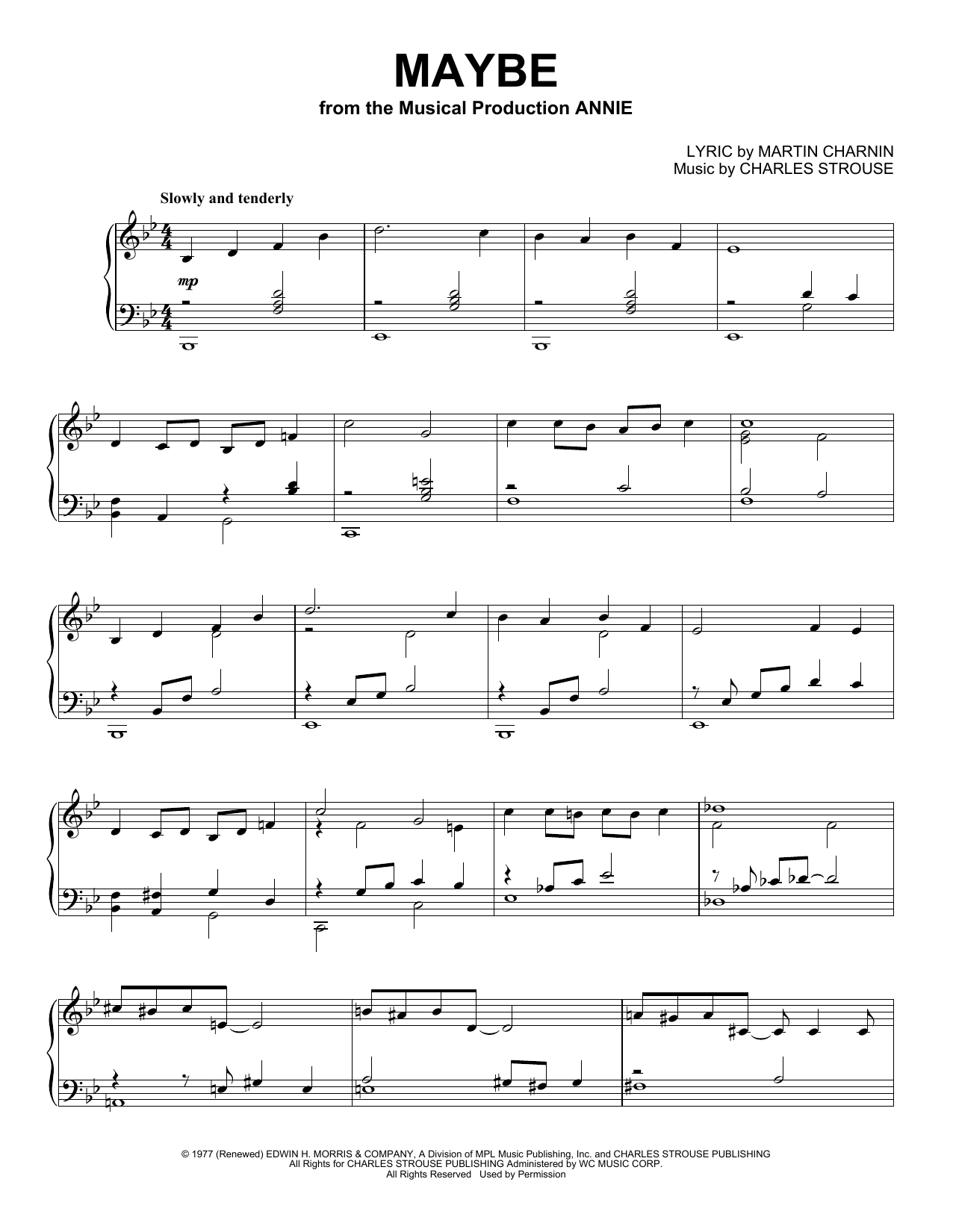 Charles Strouse Maybe (from Annie) (Peaceful Piano Solo) Sheet Music Notes & Chords for Piano Solo - Download or Print PDF Charles Strouse Maybe (from Annie) (Peaceful Piano Solo) Sheet Music Notes & Chords for Piano Solo - Download or Print PDF