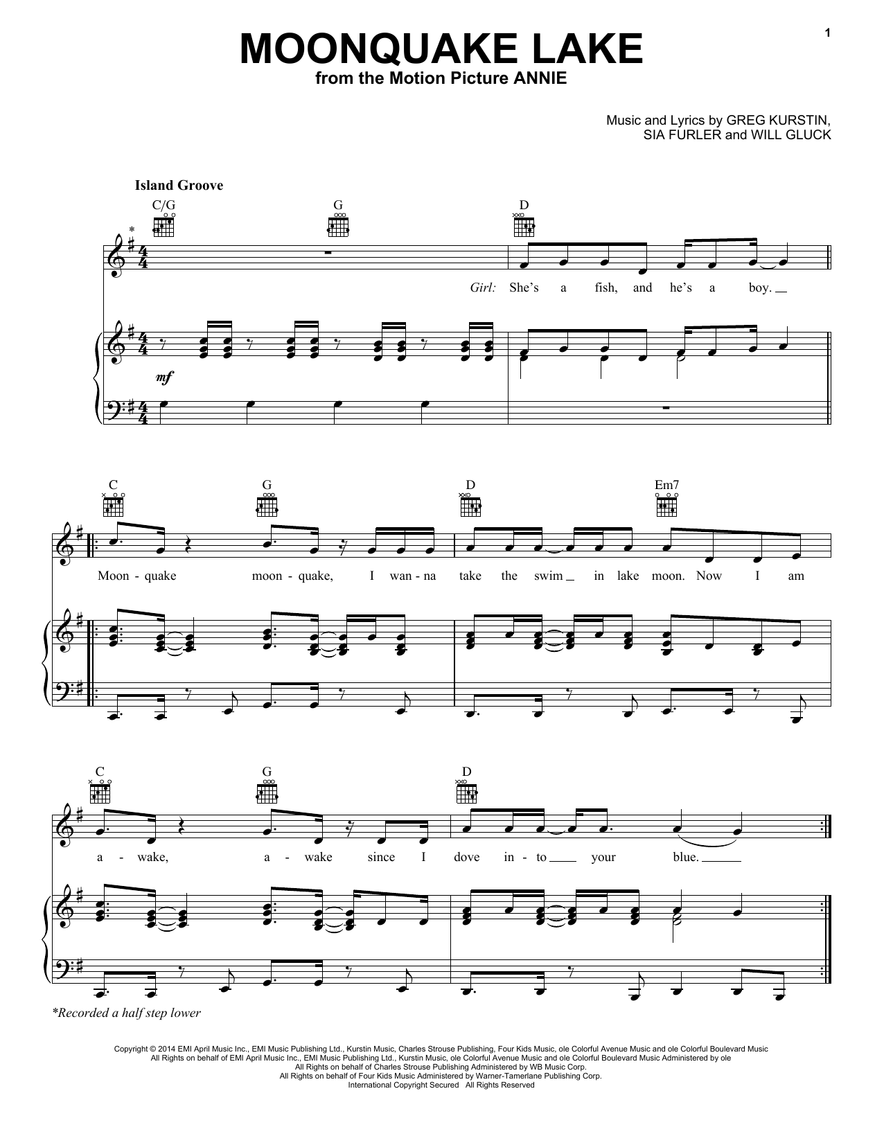 Charles Strouse Moonquake Lake Sheet Music Notes & Chords for Piano, Vocal & Guitar (Right-Hand Melody) - Download or Print PDF