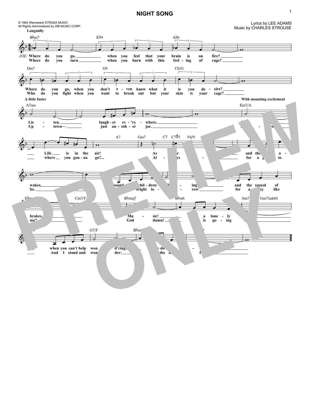 Charles Strouse Night Song (from Golden Boy) Sheet Music Notes & Chords for Lead Sheet / Fake Book - Download or Print PDF