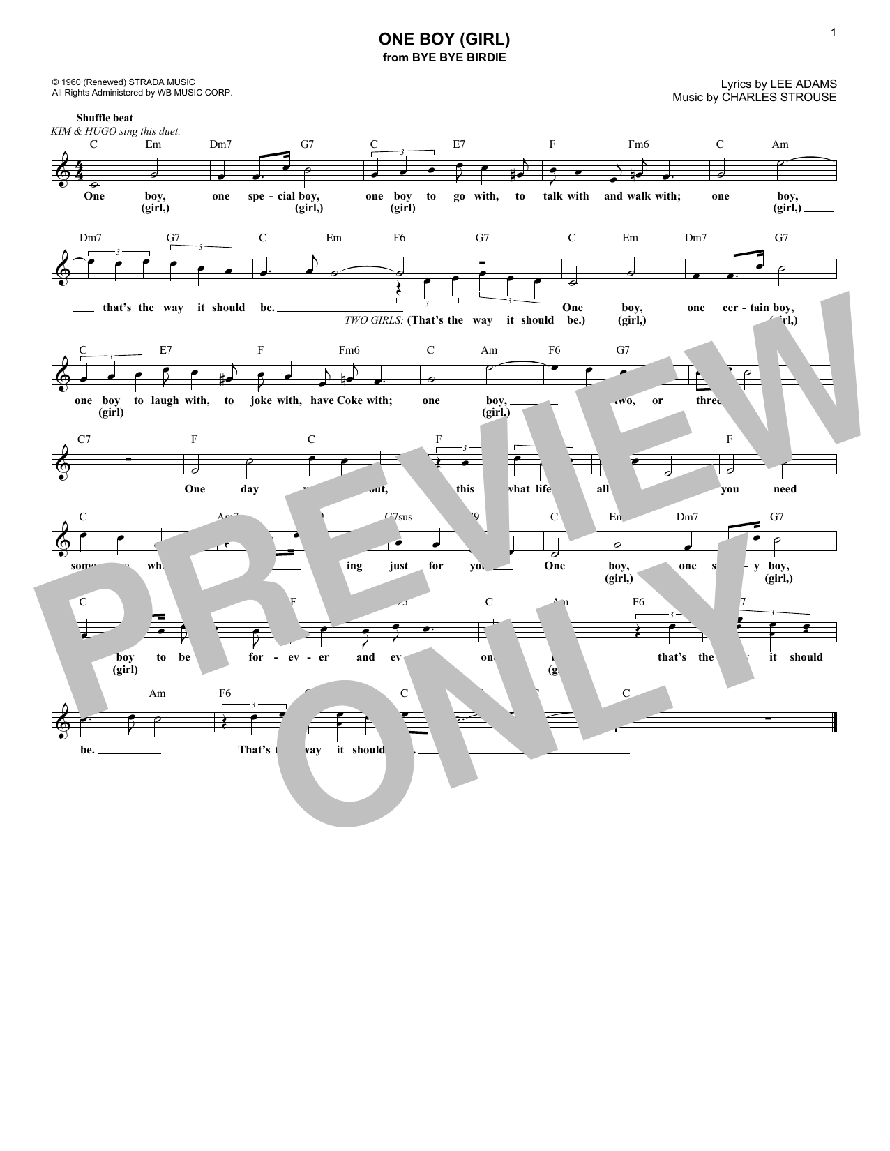 Charles Strouse One Boy (Girl) (from Bye Bye Birdie) Sheet Music Notes & Chords for Lead Sheet / Fake Book - Download or Print PDF