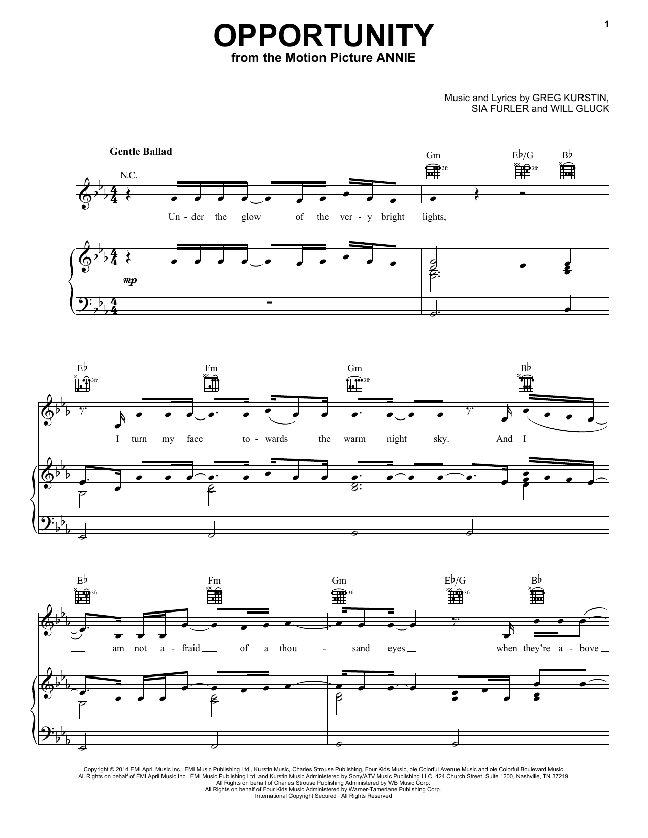 Charles Strouse Opportunity Sheet Music Notes & Chords for Piano, Vocal & Guitar (Right-Hand Melody) - Download or Print PDF