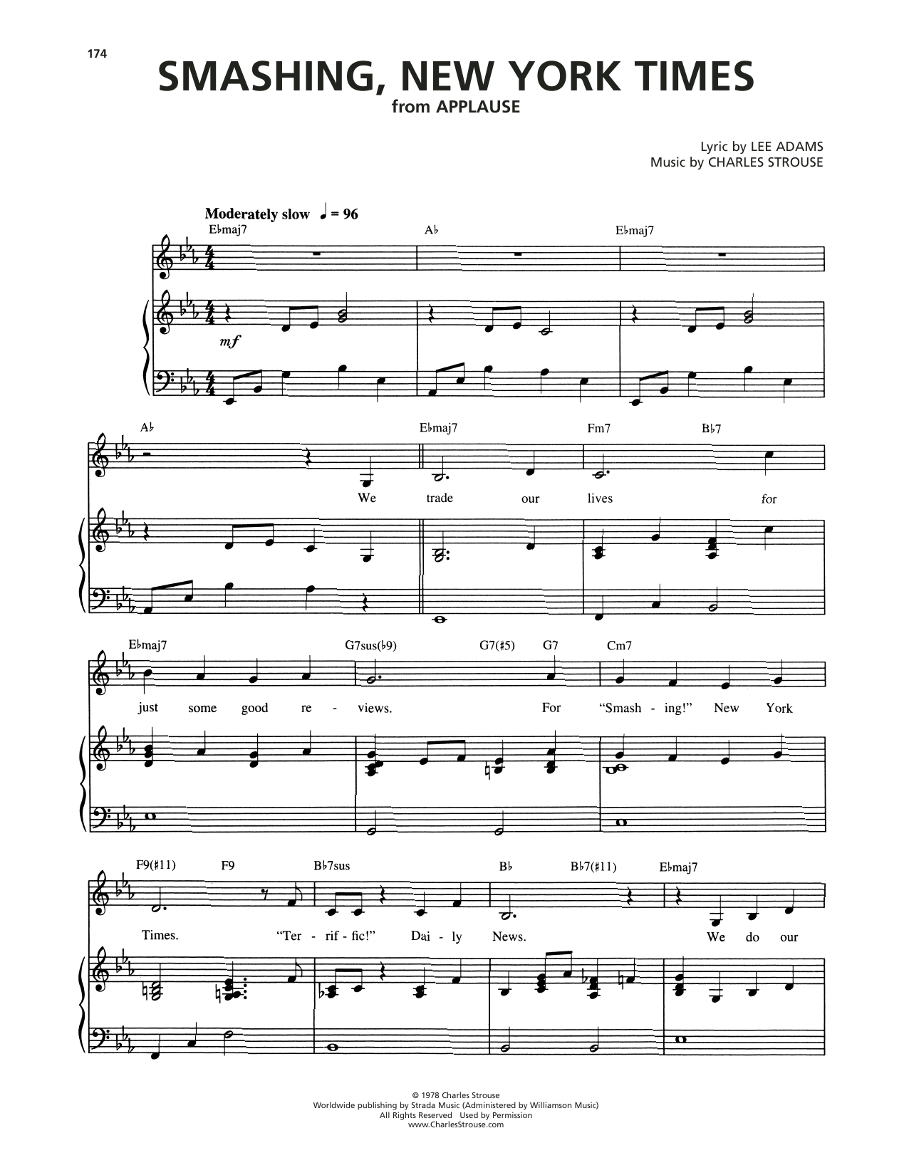 Charles Strouse Smashing, New York Times (from Applause) Sheet Music Notes & Chords for Piano & Vocal - Download or Print PDF Charles Strouse Smashing, New York Times (from Applause) Sheet Music Notes & Chords for Piano & Vocal - Download or Print PDF