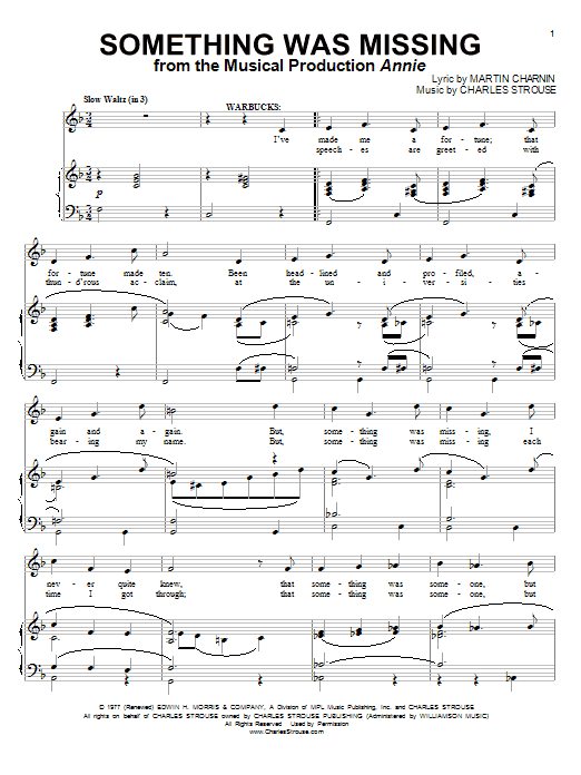 Charles Strouse Something Was Missing Sheet Music Notes & Chords for Piano, Vocal & Guitar (Right-Hand Melody) - Download or Print PDF