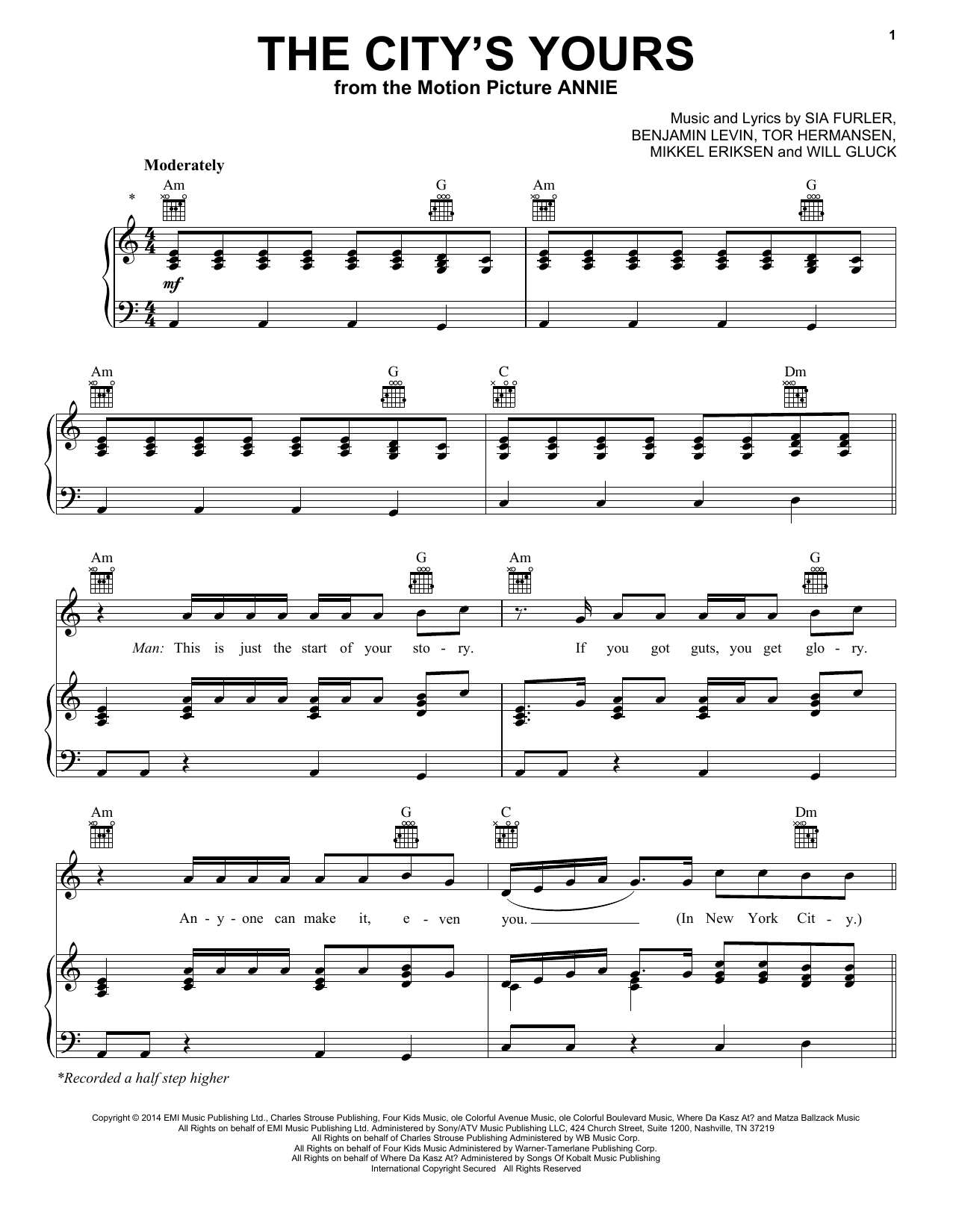 Charles Strouse The City's Yours Sheet Music Notes & Chords for Piano, Vocal & Guitar (Right-Hand Melody) - Download or Print PDF