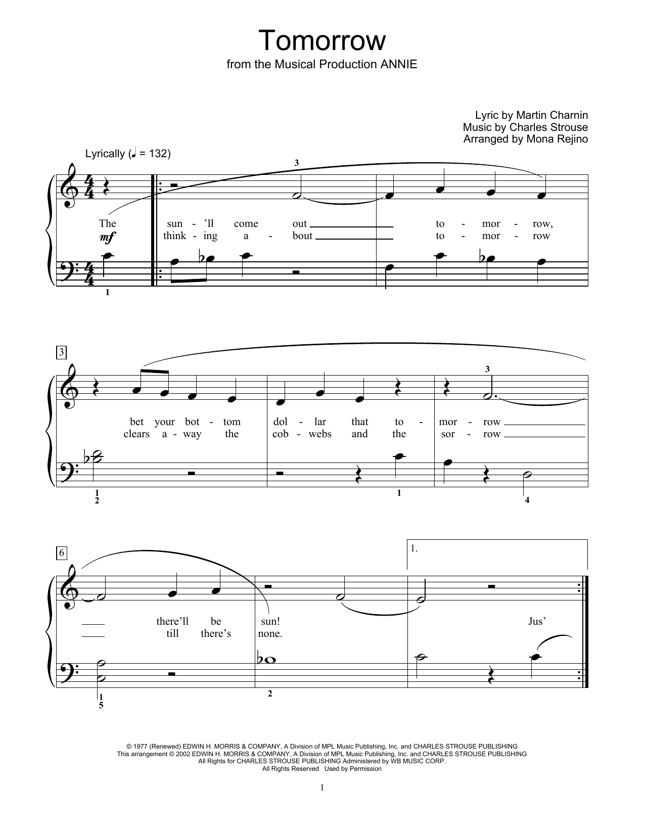 Charles Strouse Tomorrow (from Annie) (arr. Mona Rejino) Sheet Music Notes & Chords for Educational Piano - Download or Print PDF