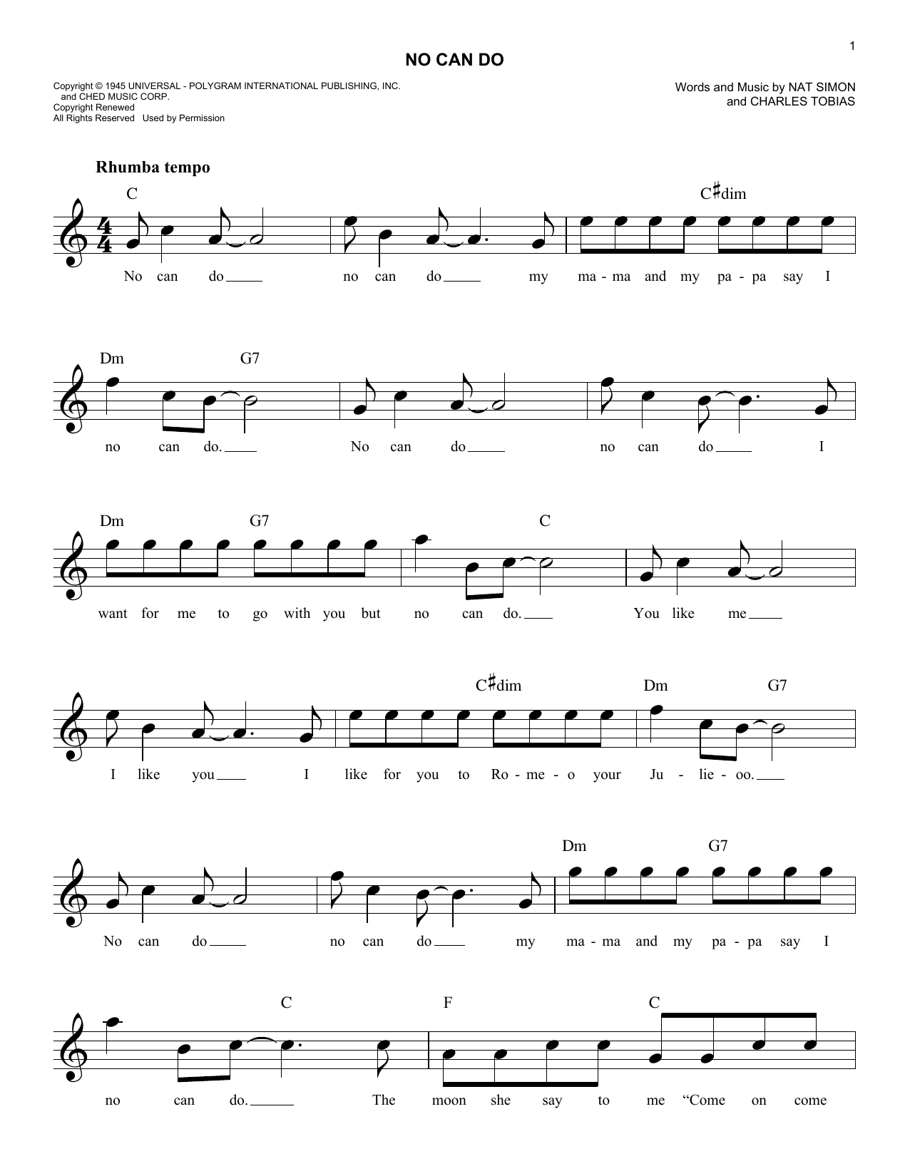 Charles Tobias No Can Do Sheet Music Notes & Chords for Melody Line, Lyrics & Chords - Download or Print PDF Charles Tobias No Can Do Sheet Music Notes & Chords for Melody Line, Lyrics & Chords - Download or Print PDF
