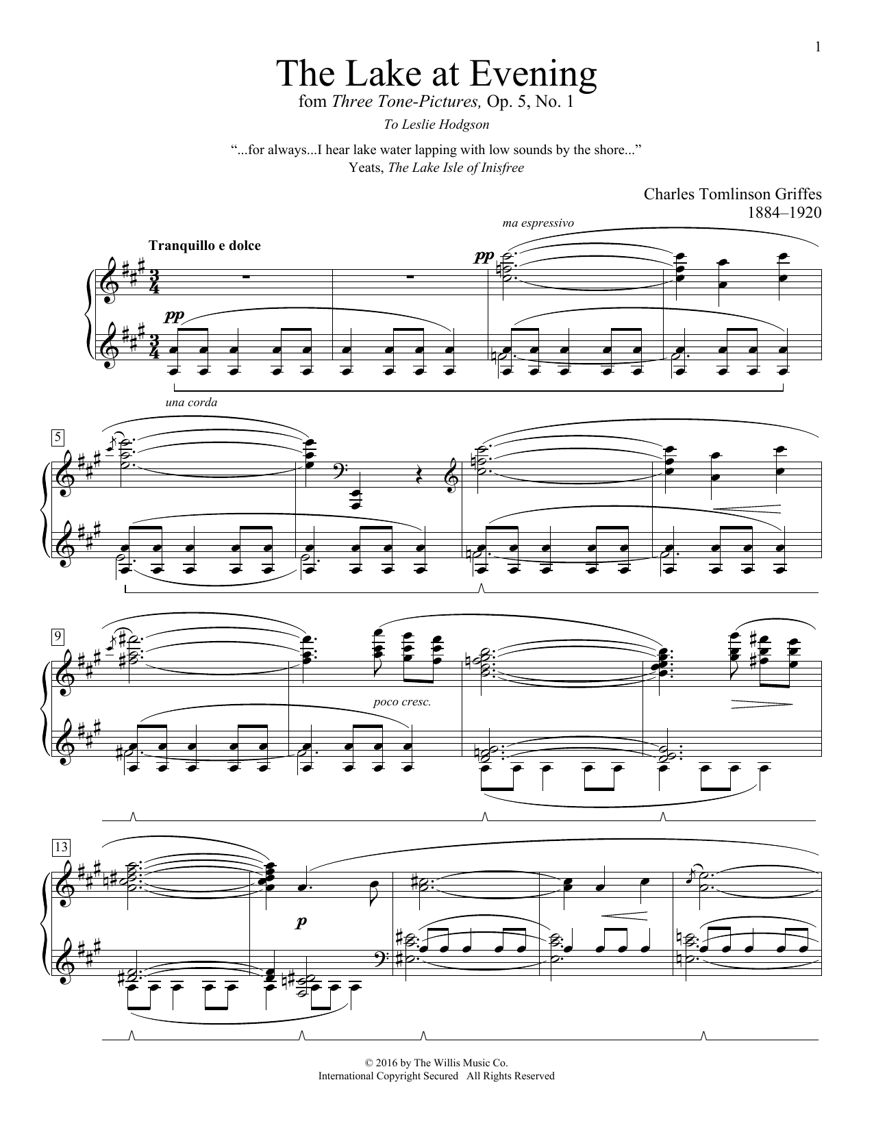 Charles Tomlinson Griffes The Lake At Evening Sheet Music Notes & Chords for Educational Piano - Download or Print PDF