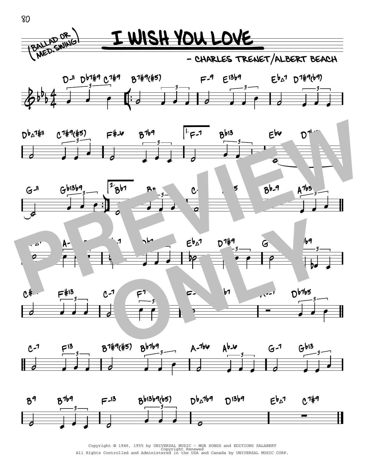 Charles Trenet I Wish You Love (arr. David Hazeltine) Sheet Music Notes & Chords for Real Book – Enhanced Chords - Download or Print PDF