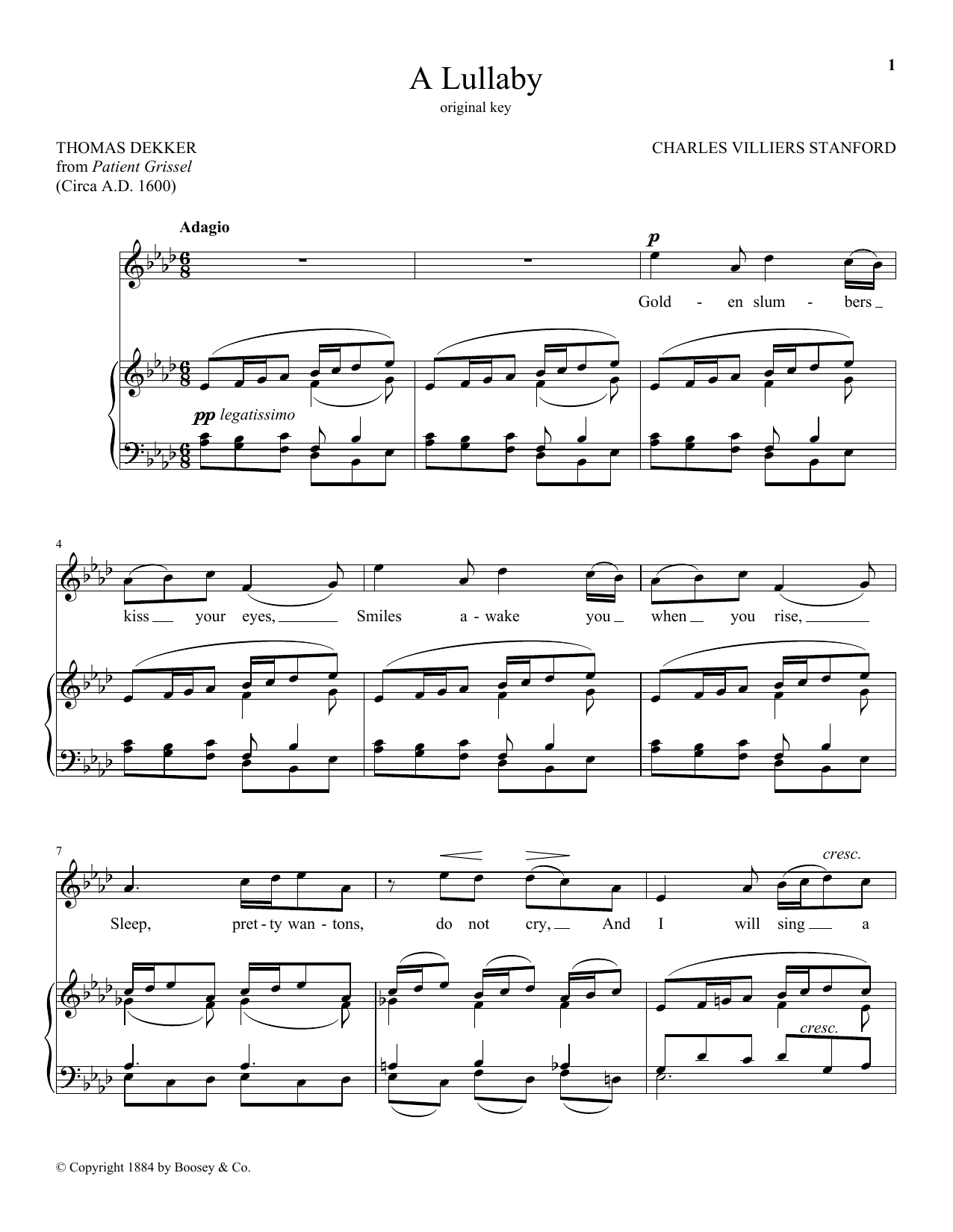 Charles Villiers Stanford A Lullaby Sheet Music Notes & Chords for Piano & Vocal - Download or Print PDF