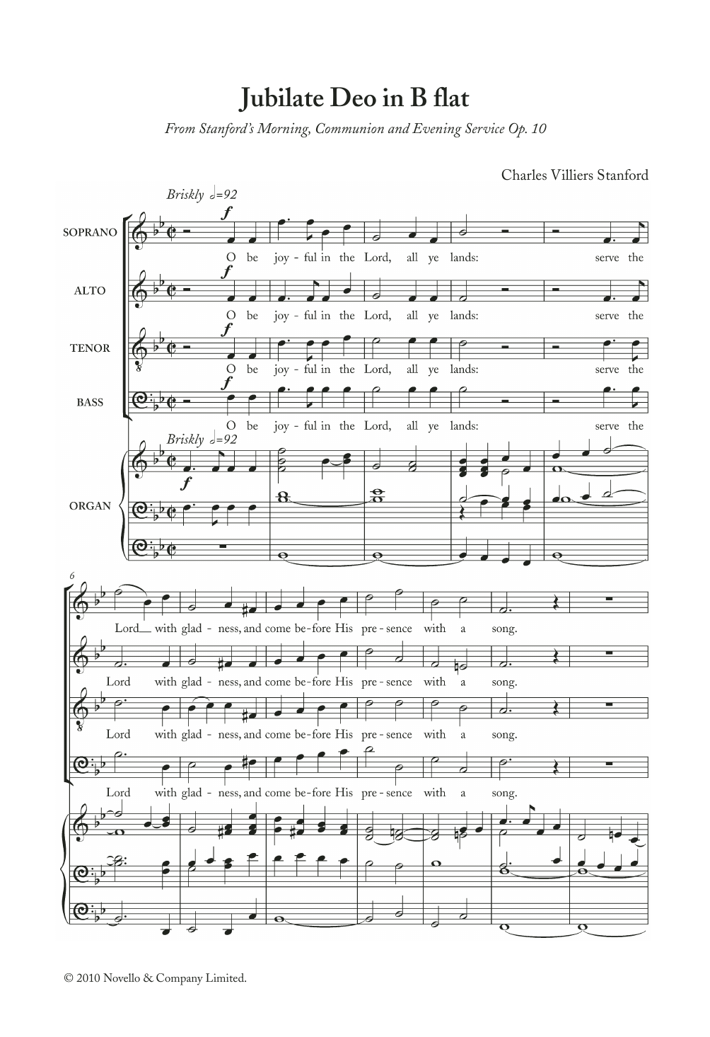 Charles Villiers Stanford Jubilate Deo In B Flat, Op. 10 Sheet Music Notes & Chords for Choral - Download or Print PDF