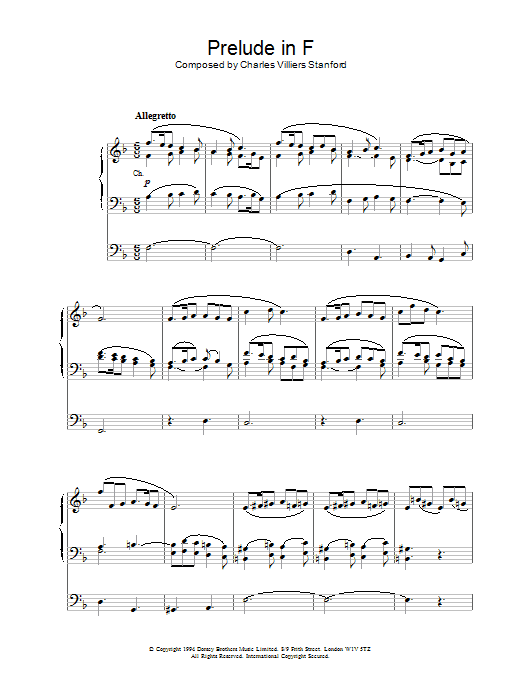 Charles Villiers Stanford Prelude in F Sheet Music Notes & Chords for Organ - Download or Print PDF