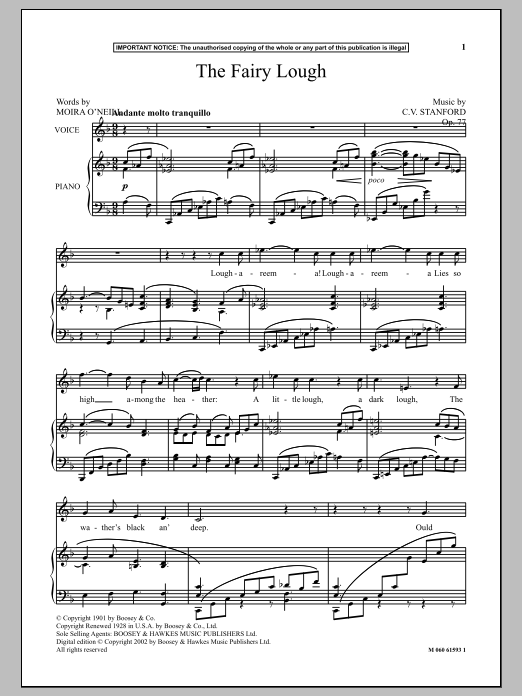 Charles Villiers Stanford The Fairy Lough Sheet Music Notes & Chords for Piano & Vocal - Download or Print PDF