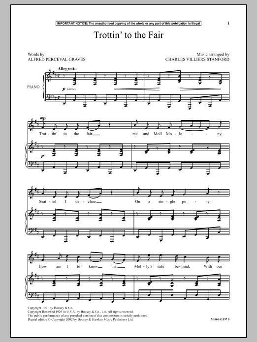 Charles Villiers Stanford Trottin' To The Fair Sheet Music Notes & Chords for Piano & Vocal - Download or Print PDF Charles Villiers Stanford Trottin' To The Fair Sheet Music Notes & Chords for Piano & Vocal - Download or Print PDF
