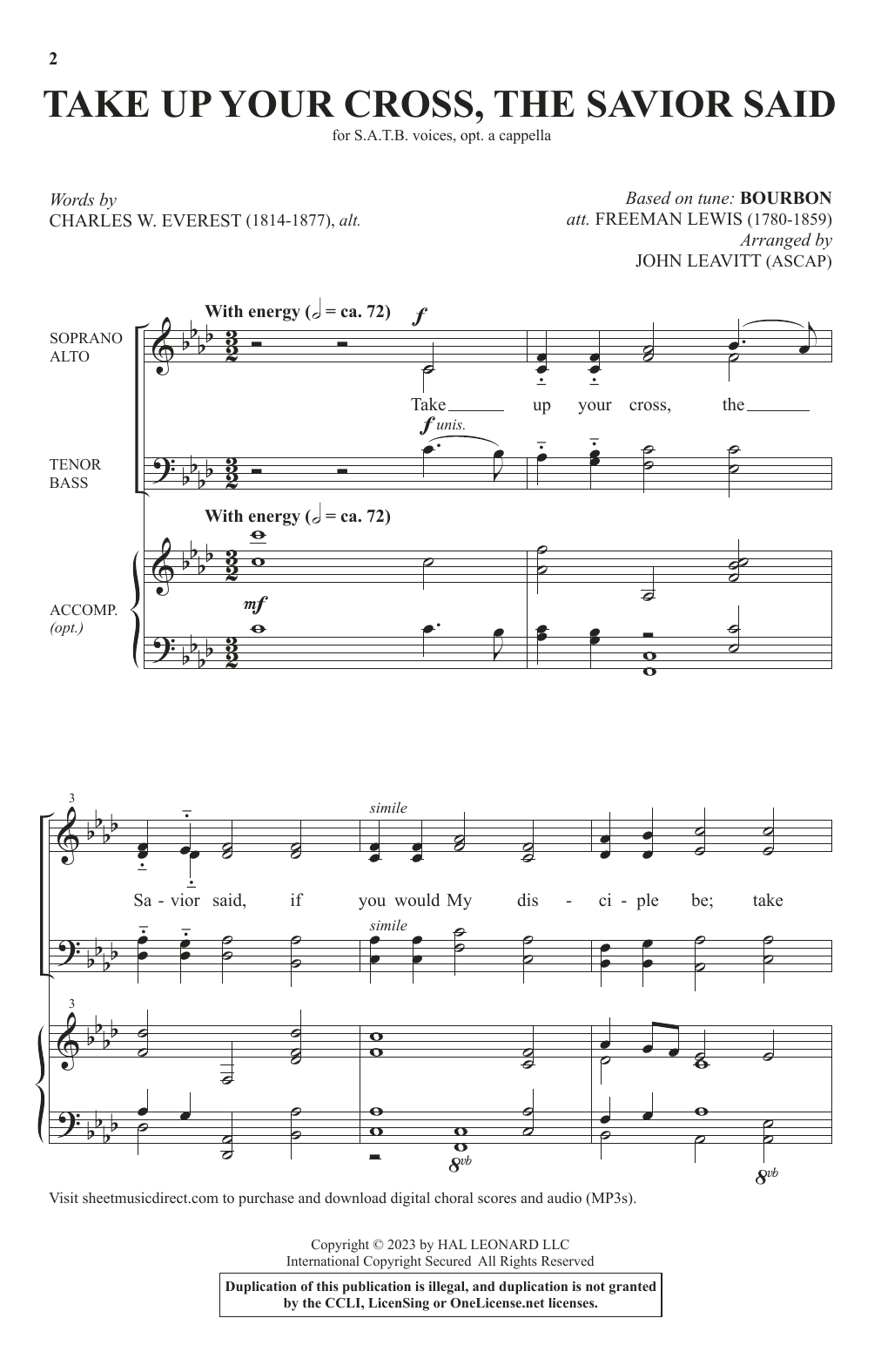 Charles W. Everest, alt. Take Up Your Cross, The Savior Said (arr. John Leavitt) Sheet Music Notes & Chords for SATB Choir - Download or Print PDF