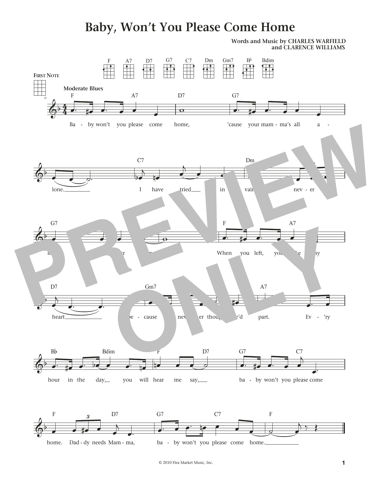 Charles Warfield Baby, Won't You Please Come Home (from The Daily Ukulele) (arr. Liz and Jim Beloff) Sheet Music Notes & Chords for Ukulele - Download or Print PDF