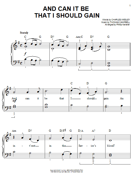 Charles Wesley And Can It Be That I Should Gain Sheet Music Notes & Chords for Easy Piano - Download or Print PDF