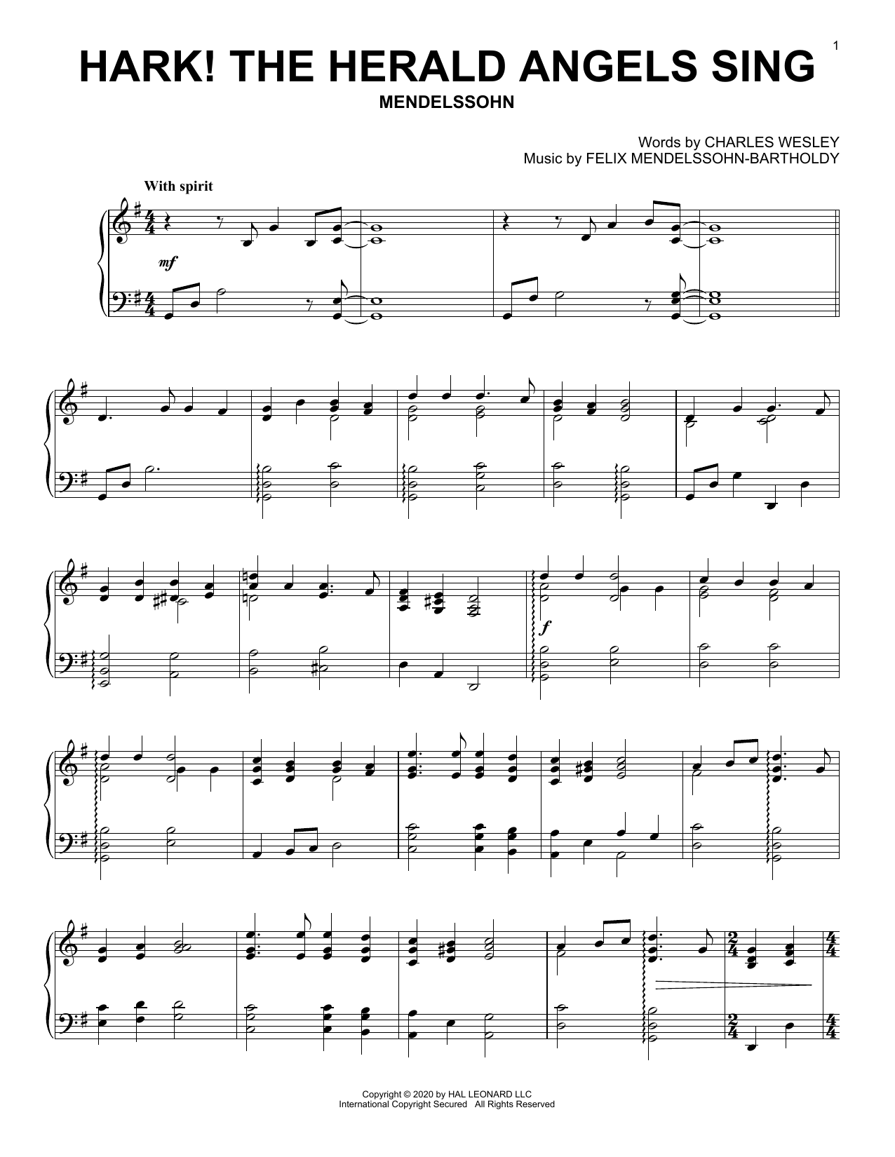 Charles Wesley and Felix Mendelssohn-Bartholdy Hark! The Herald Angels Sing Sheet Music Notes & Chords for Piano Solo - Download or Print PDF