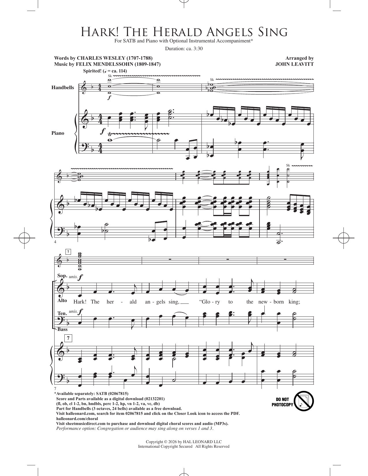 Charles Wesley Hark! The Herald Angels Sing (arr. John Leavitt) Sheet Music Notes & Chords for SATB Choir - Download or Print PDF