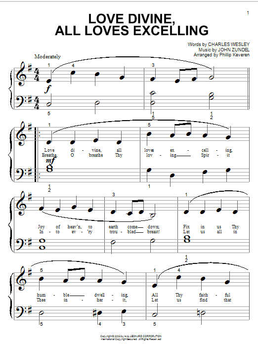 Charles Wesley Love Divine, All Loves Excelling Sheet Music Notes & Chords for Piano, Vocal & Guitar Chords (Right-Hand Melody) - Download or Print PDF