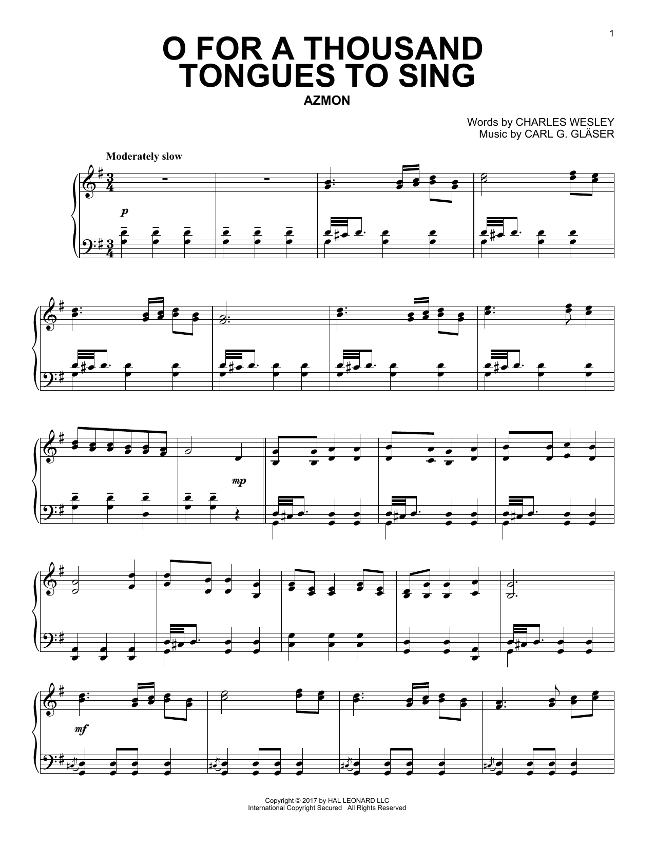 Charles Wesley O For A Thousand Tongues To Sing Sheet Music Notes & Chords for Piano - Download or Print PDF
