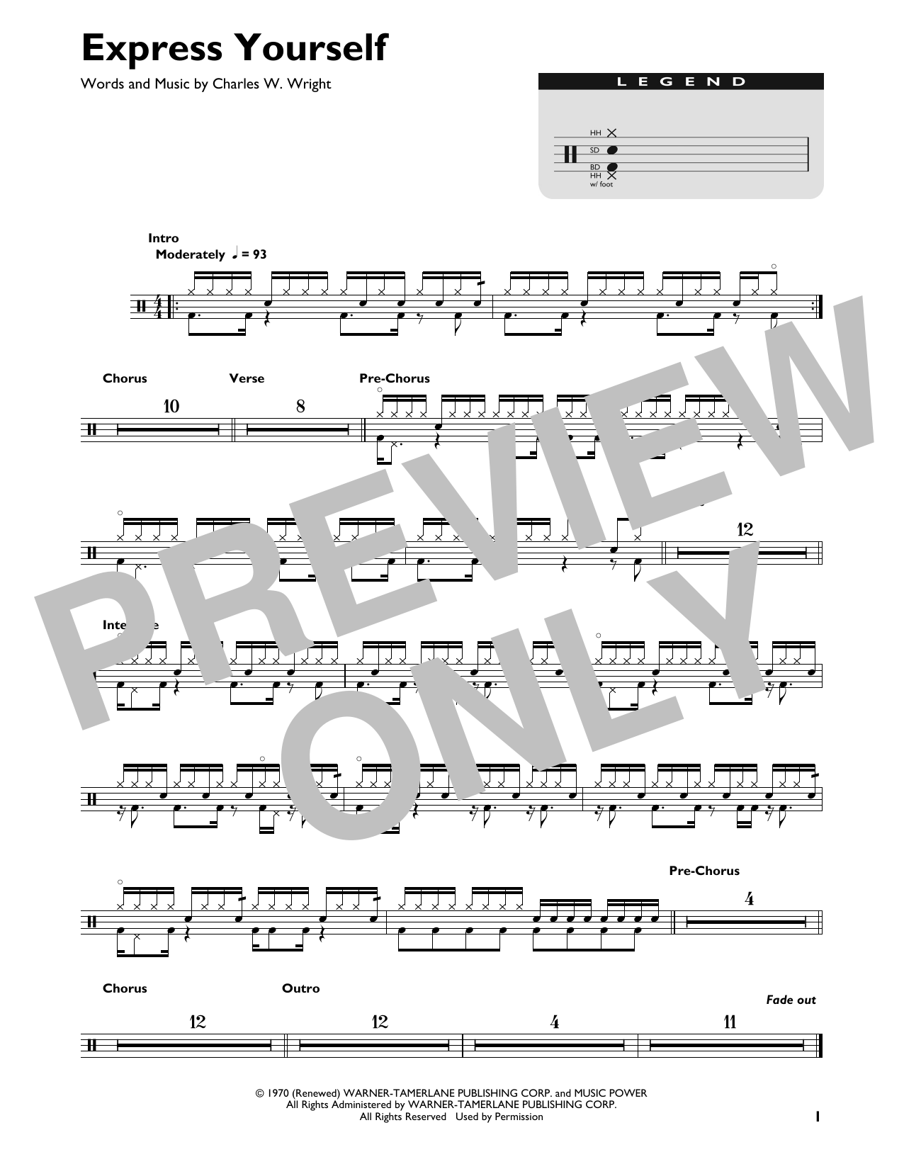 Charles Wright & The Watts 103rd Street Rhythm Band Express Yourself Sheet Music Notes & Chords for Drums Transcription - Download or Print PDF