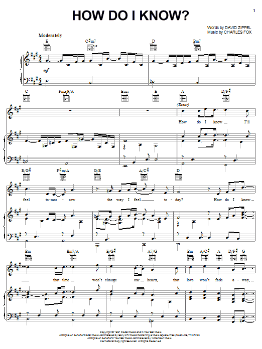 Preview Charles Fox How Do I Know? Film and TV sheet music, notes and chords for Piano, Vocal & Guitar (Right-Hand Melody), SKU: 50928 How Do I Know? sheet music