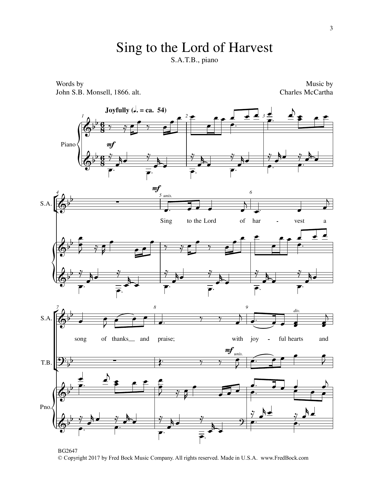 Preview Charles McCartha Sing to the Lord of Harvest Traditional sheet music, notes and chords for Choral, SKU: 374699 Sing to the Lord of Harvest sheet music