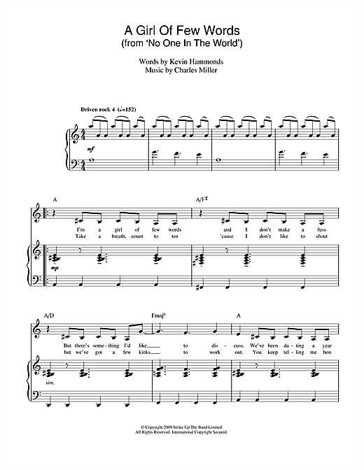 Charles Miller & Kevin Hammonds A Girl Of Few Words (from No One In The World) Sheet Music Notes & Chords for Piano & Vocal - Download or Print PDF