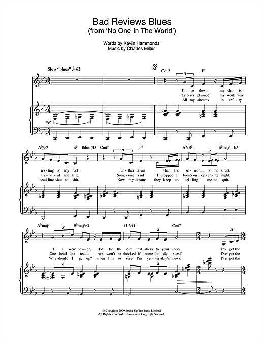Charles Miller & Kevin Hammonds Bad Reviews Blues (from No One In The World) Sheet Music Notes & Chords for Piano & Vocal - Download or Print PDF