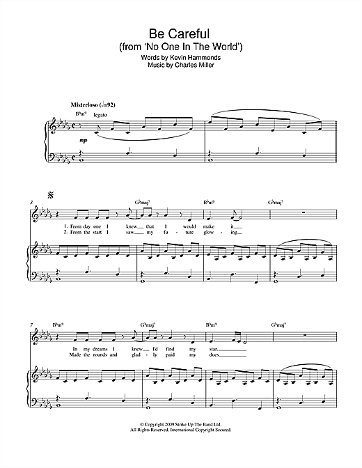 Charles Miller & Kevin Hammonds Be Careful (from No One In The World) Sheet Music Notes & Chords for Piano & Vocal - Download or Print PDF