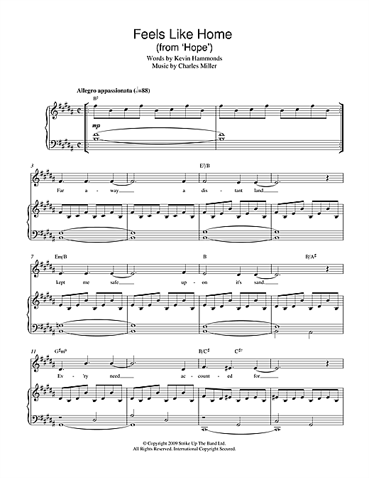 Charles Miller & Kevin Hammonds Feels Like Home (from Hope) Sheet Music Notes & Chords for Piano & Vocal - Download or Print PDF