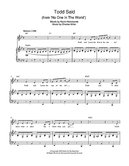 Charles Miller & Kevin Hammonds Todd Said (from No One In The World) Sheet Music Notes & Chords for Piano & Vocal - Download or Print PDF