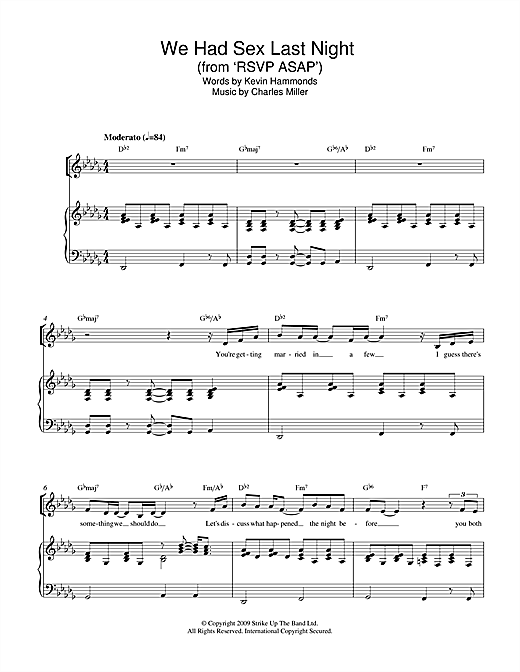 Charles Miller & Kevin Hammonds We Had Sex Last Night (from RSVP ASAP) Sheet Music Notes & Chords for Piano & Vocal - Download or Print PDF