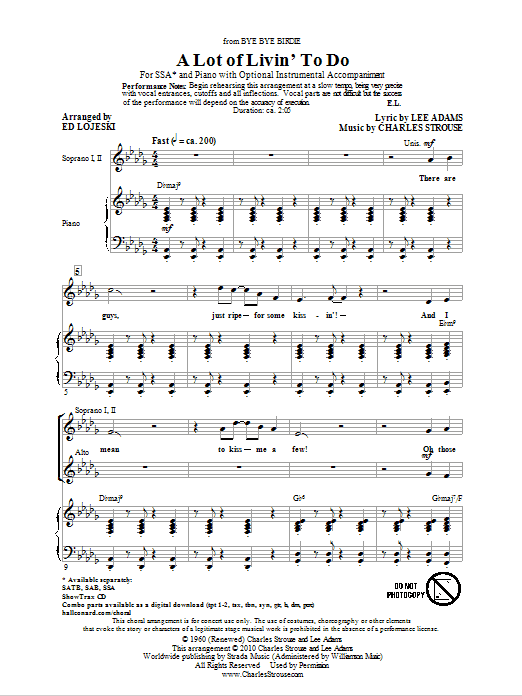 Preview Charles Strouse A Lot Of Livin' To Do (arr. Ed Lojeski) Concert sheet music, notes and chords for SATB, SKU: 74936 A Lot Of Livin' To Do (arr. Ed Lojeski) sheet music