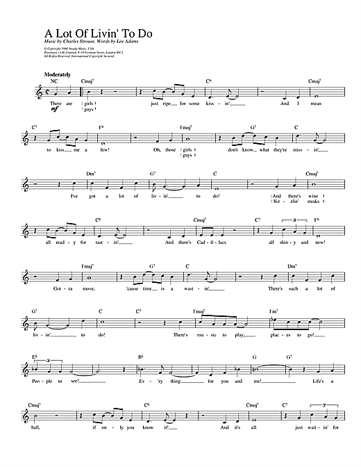 Preview Charles Strouse A Lot Of Livin' To Do (from Bye Bye Birdie) Musicals sheet music, notes and chords for Melody Line, Lyrics & Chords, SKU: 13935 A Lot Of Livin' To Do (from Bye Bye Birdie) sheet music