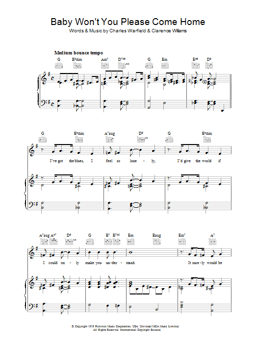 Charles Warfield Baby Won T You Please Come Home Sheet Music Download Pdf Score 36243