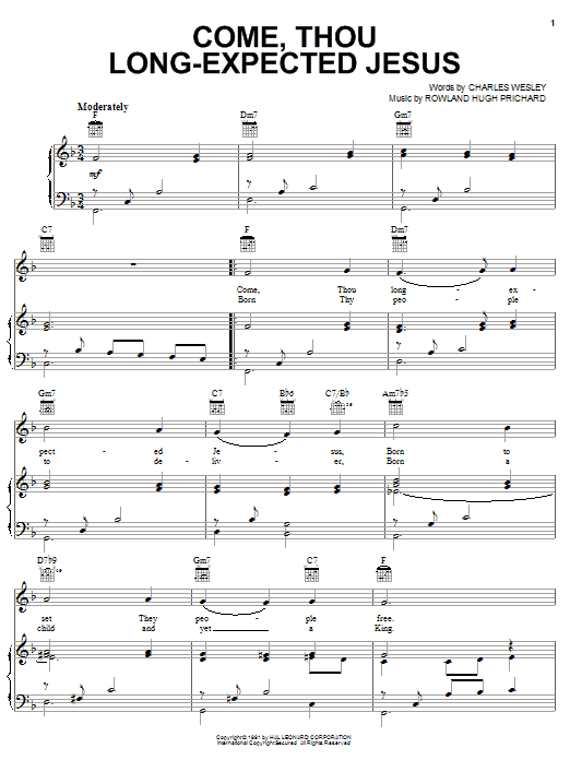 Preview Charles Wesley Come, Thou Long-Expected Jesus Hymn sheet music, notes and chords for Melody Line, Lyrics & Chords, SKU: 182307 Come, Thou Long-Expected Jesus sheet music