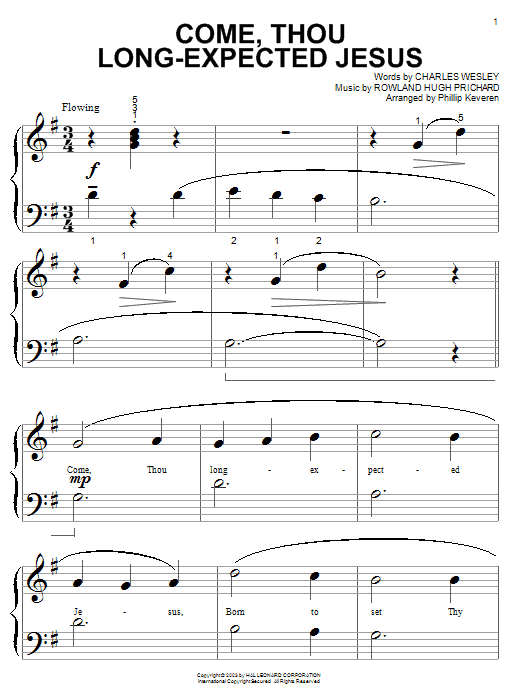 Preview Charles Wesley Come, Thou Long-Expected Jesus Religious sheet music, notes and chords for Piano (Big Notes), SKU: 25668 Come, Thou Long-Expected Jesus sheet music