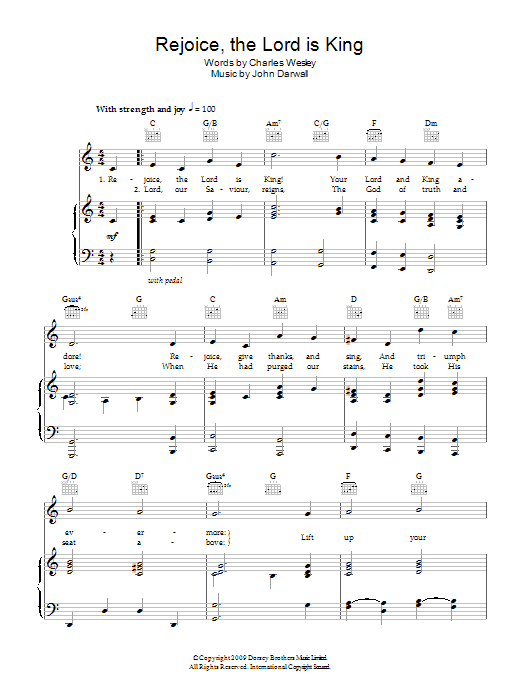 Preview Charles Wesley Rejoice The Lord Is King Religious sheet music, notes and chords for Piano, Vocal & Guitar (Right-Hand Melody), SKU: 49739 Rejoice The Lord Is King sheet music