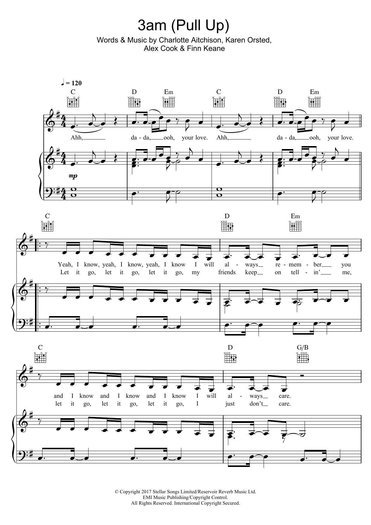 Charli XCX 3am (Pull Up) (featuring MO) Sheet Music Notes & Chords for Piano, Vocal & Guitar (Right-Hand Melody) - Download or Print PDF