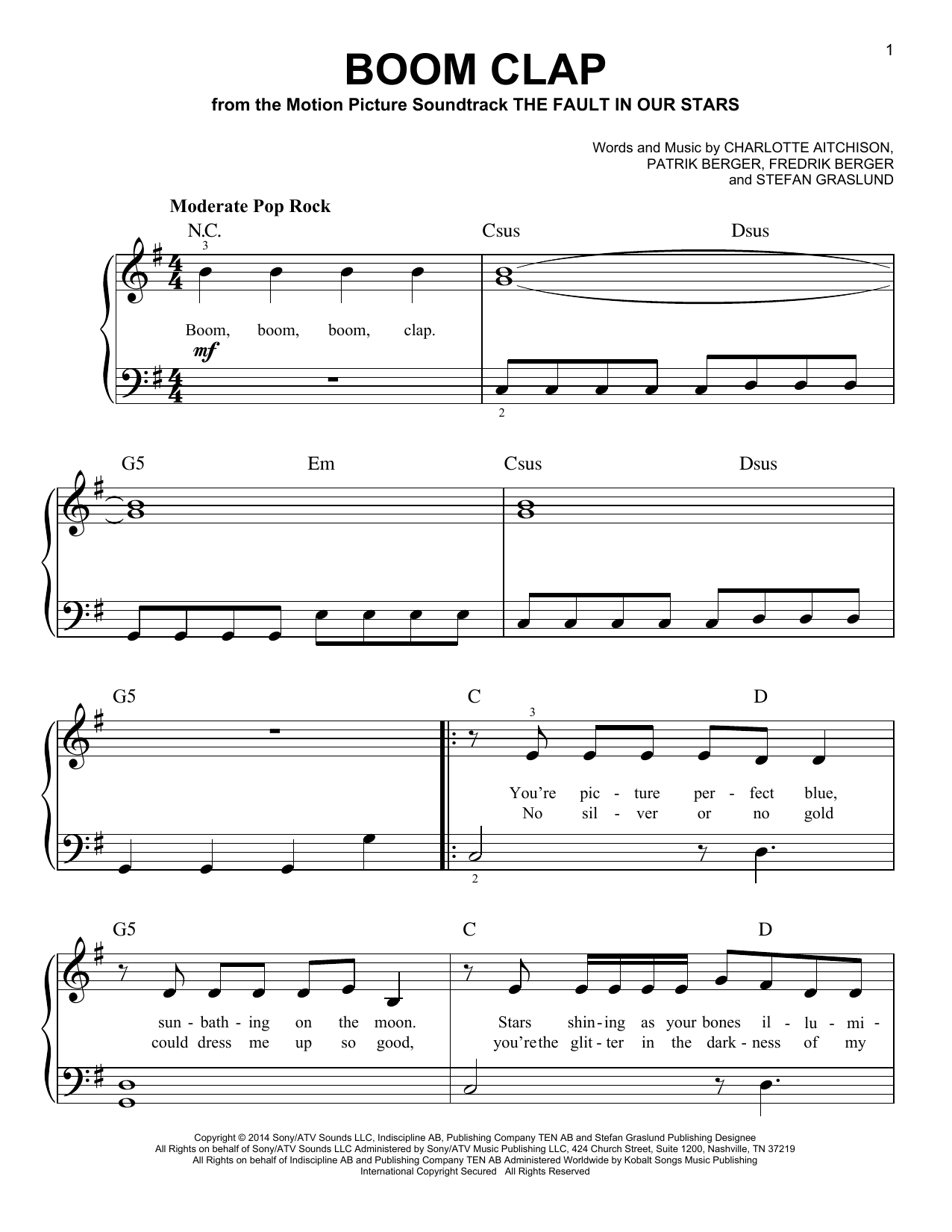 Charli XCX Boom Clap Sheet Music Notes & Chords for Easy Piano - Download or Print PDF