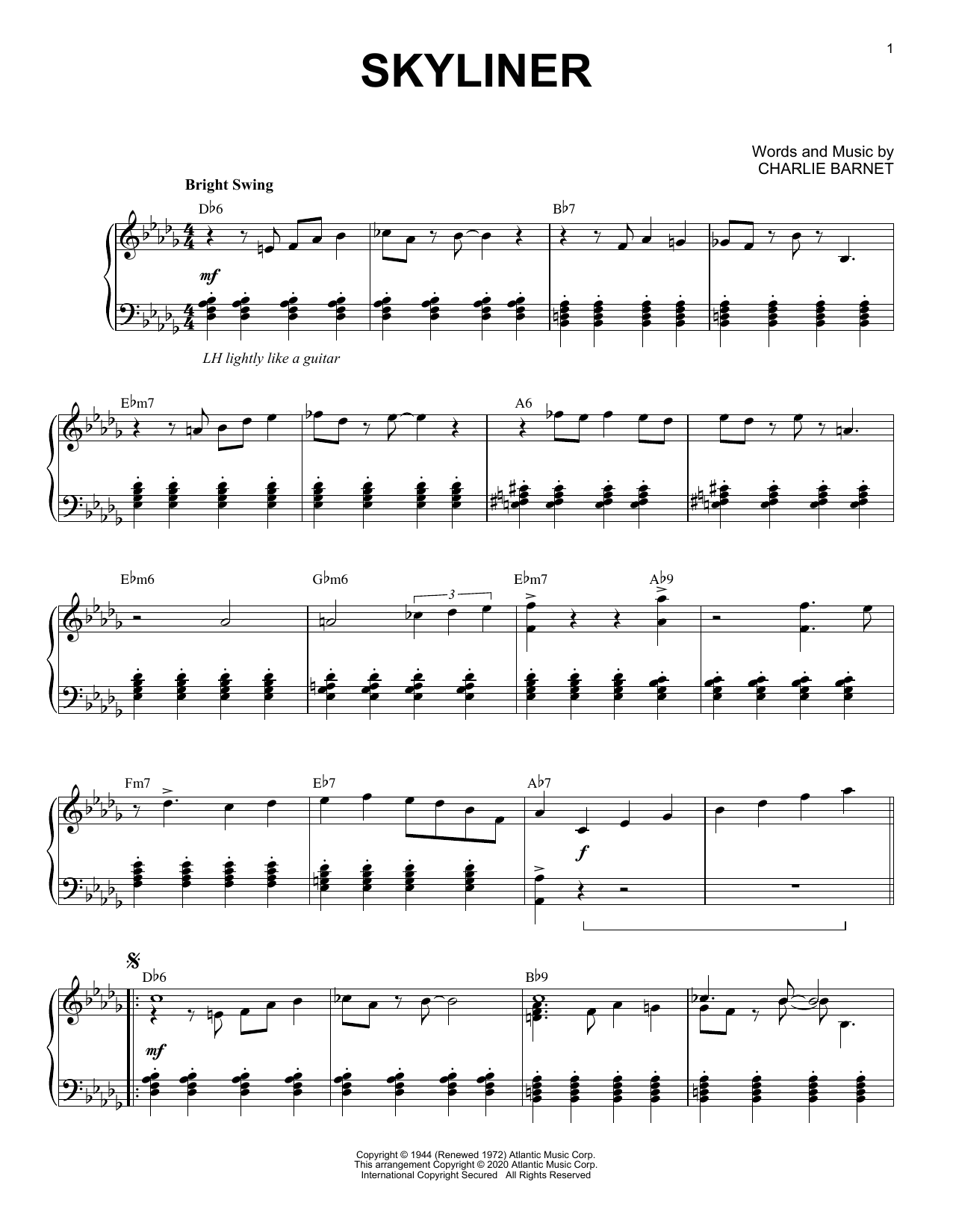 Charlie Barnet Skyliner [Jazz version] (arr. Brent Edstrom) Sheet Music Notes & Chords for Piano Solo - Download or Print PDF