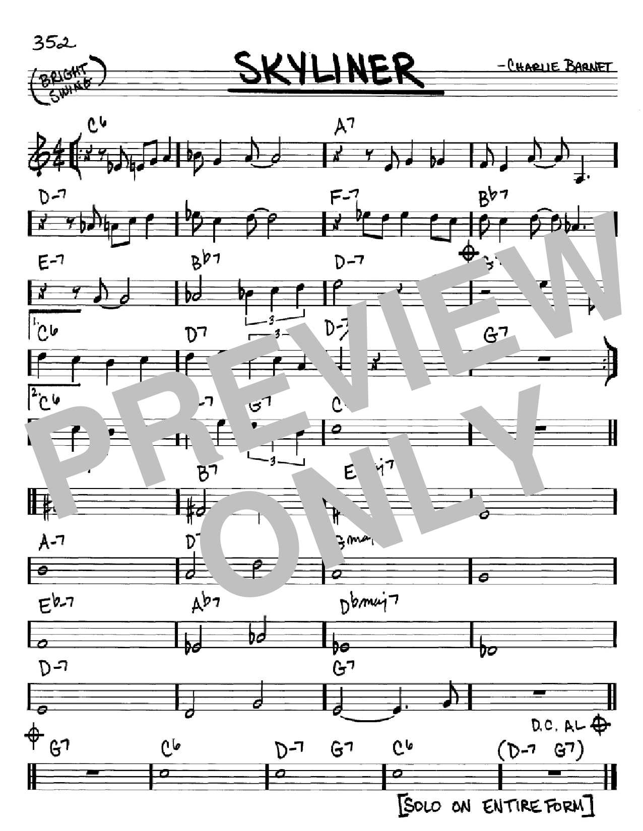 Charlie Barnet Skyliner Sheet Music Notes & Chords for Real Book - Melody, Lyrics & Chords - C Instruments - Download or Print PDF