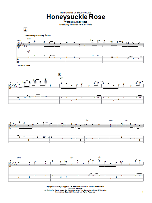 Charlie Christian Honeysuckle Rose Sheet Music Notes & Chords for Guitar Tab - Download or Print PDF