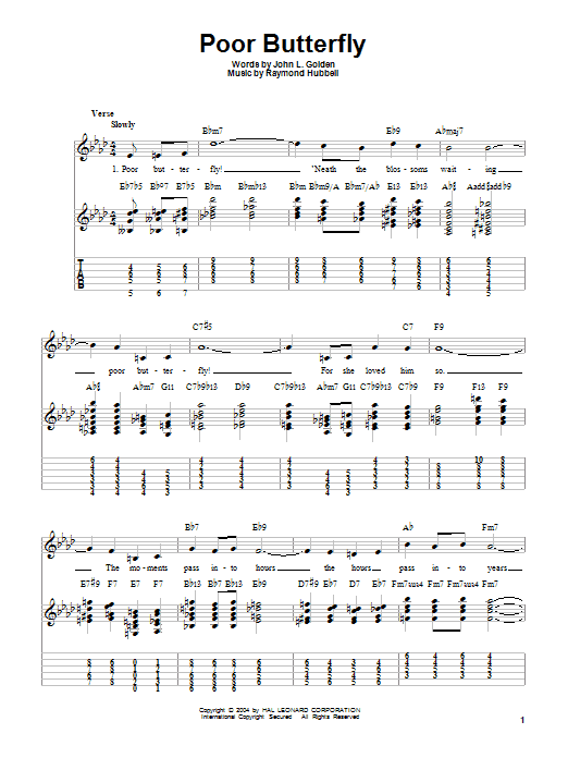 Charlie Christian Poor Butterfly Sheet Music Notes & Chords for Easy Guitar Tab - Download or Print PDF